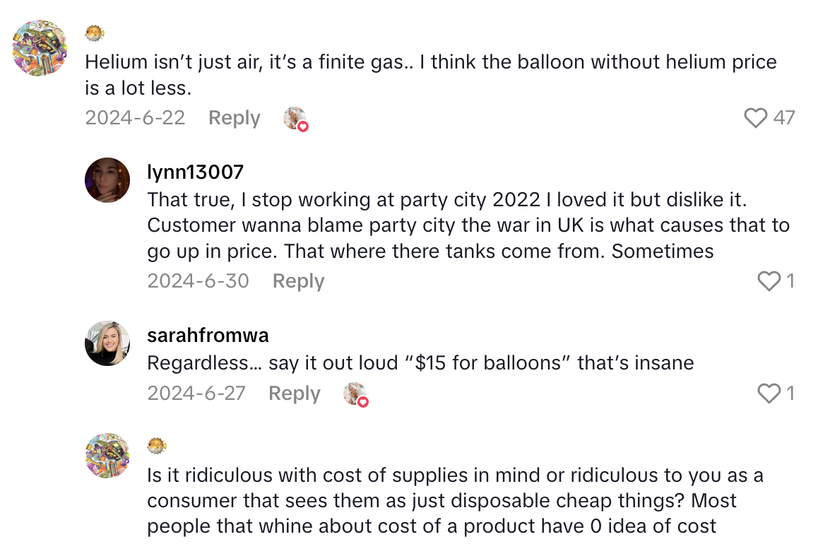 Screenshot 2025 07 05 at 12.20.44 PM Party City Shopper Sounded Off About How Much She Was Charged For Two Balloons At A Store.   How did we get here? It’s some air and a little bit of plastic.